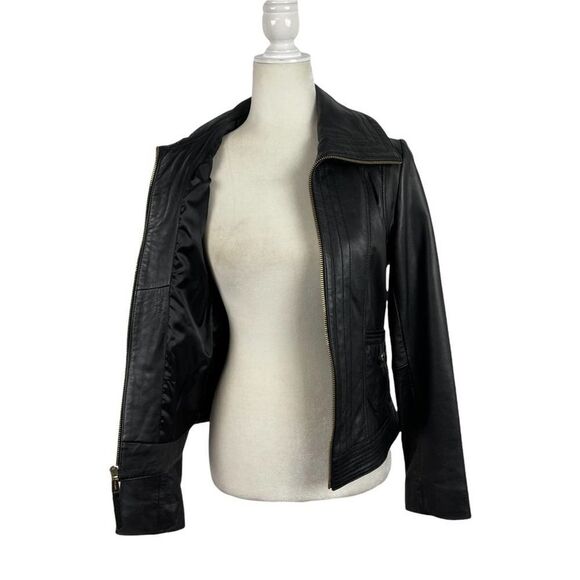 Michael Kors Missy Wing Collar Black Leather Moto Jacket Size XS $695 - Picture 14 of 16